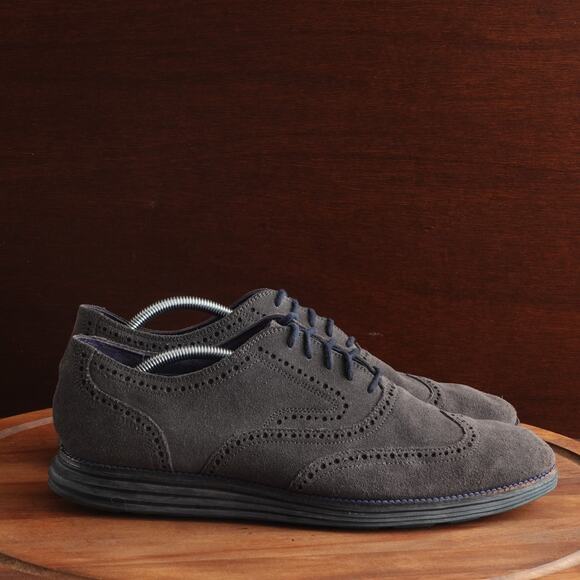 Cole Haan Oxfords Mens Size 12M Gray Grand OS Wingtip Brogue Suede Shoes C22094 - Picture 1 of 14